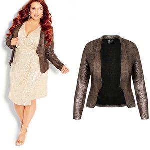 City Chic Jacket Shining Light Bronze Metallic Foil Jacket Bronze Sz 16 NWT